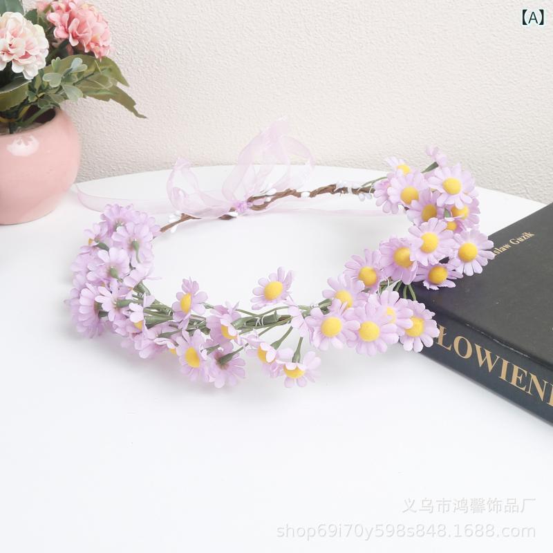 子供用 ヘッドバンド 子供用 花冠 小さなデイジー 花飾り かわいい ヘッドアクセサリー ウェディング ヘアアクセサリー 休日 写真撮影 結婚式 ヘッドピース 布製 手作り 紫ローズ カラフル オレンジ ピンク ホワイト イエロー 夏 フレッシュ スイー