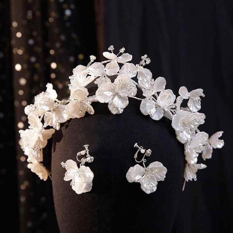 乐天商城 - ヘアアクセサリー ウェディング 花 貝殻 ヘアバンド セット 白色 花飾り イヤークリップ 組み合わせ 清新 甘い スタイル 植物 モチーフ 冬 ウェディング ヘアピン かわいい デザイン ヘッドドレス 結婚式 アクセサリー デリケート 手作り ヘアゴム
