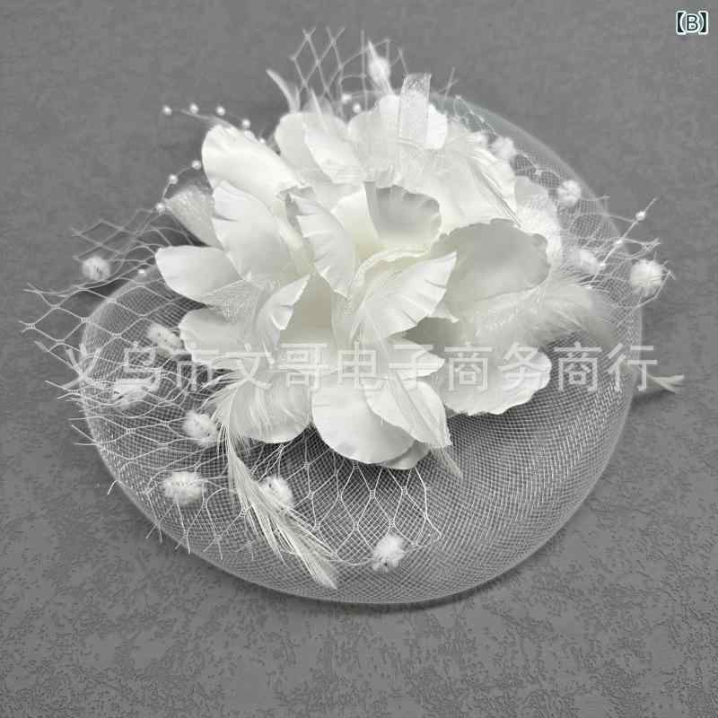 ヘアアクセサリー 女性用 復古 レース 羽根 ヘッドドレス ウェディング ハット ピン ヘアピン 花飾り レースネット 英倫風 春季 黒 白 ピンク系 緑 オレンジ 紫 赤 ブルー 手作り ヘッドバンド 花柄 レース素材 軽量 華やか 日常使い フォーマ 3