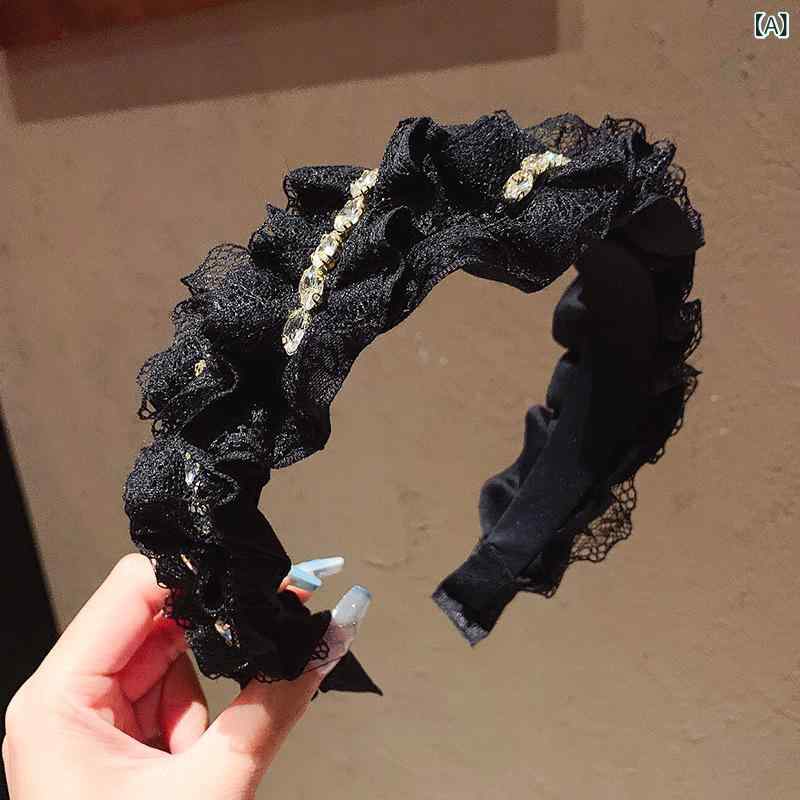 ヘアアクセサリー 女性用 レース フリル 網状 花柄 ヘアバンド 幅広 花飾り ジルコニア 装飾 軽量 布製 接触冷感 ブラック ミルクホワイト ライトグリーン 春夏 ファッション 通勤 かわいい ヘアピン ヘアカチューシャ 2