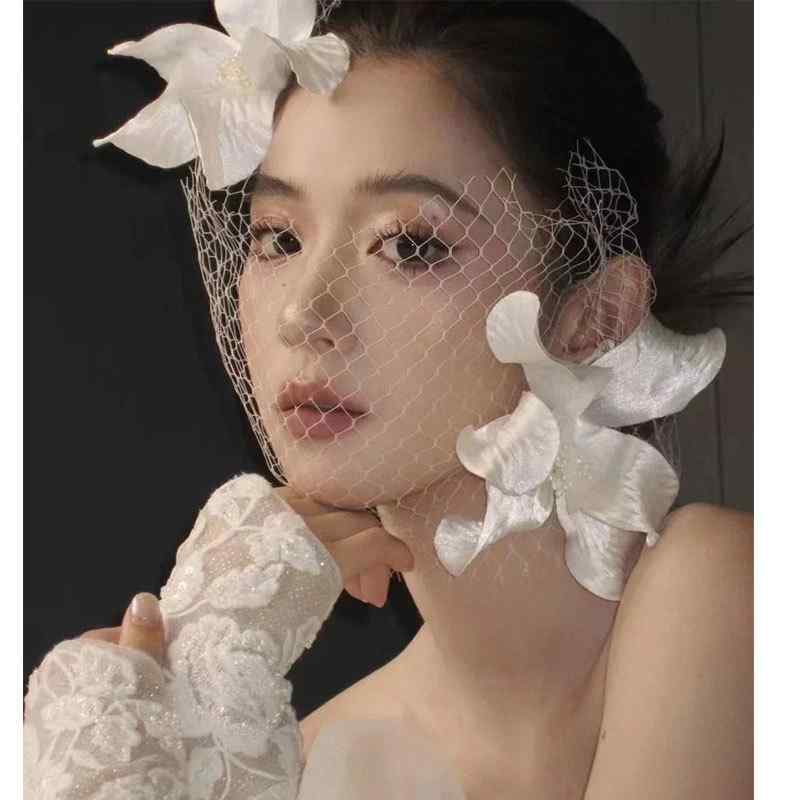 ウェディング ヘアアクセサリー 女性用 白色 手工 花 レース クラシカル 森ガール ...