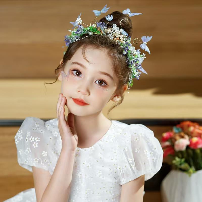 Jewelry, Accessories - ヘアアクセサリー キッズ かわいい 金属 手作り 花 葉 真珠 ヘッドバンド 花冠 花飾り ヘアバンド ピンク ブルー 春夏 軽やか 清新 甘い デザイン ヘアバンド キッズ用 日常使い 華やか アクセント ヘアアレンジ かわいい ヘッドピース 花モチー