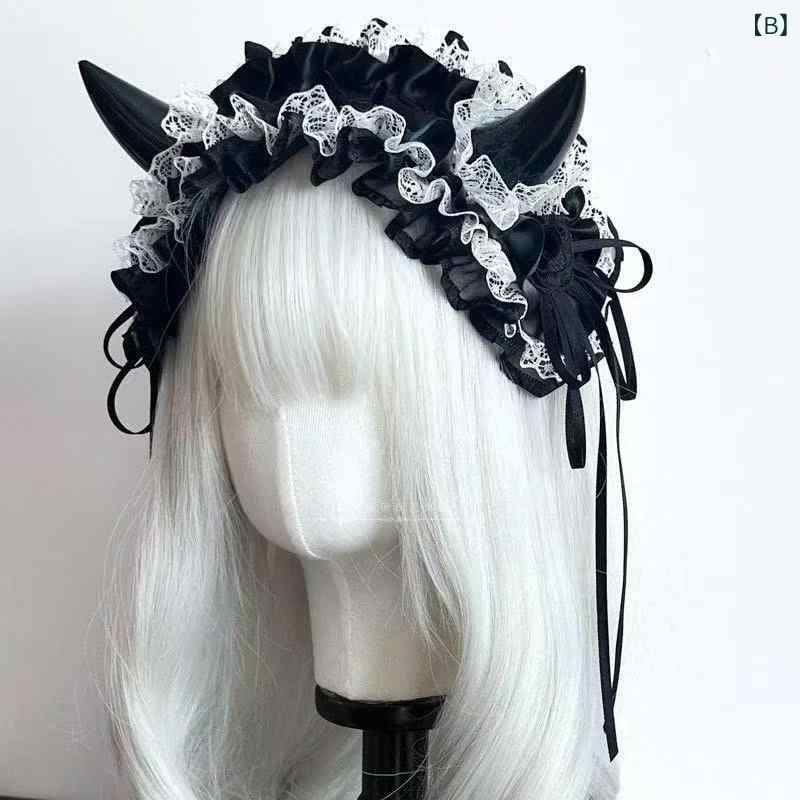 ゴスロリ ヘアアクセサリー 悪魔角 少女用 ダークスタイル 赤黒 牛角 頭飾 コスプ...