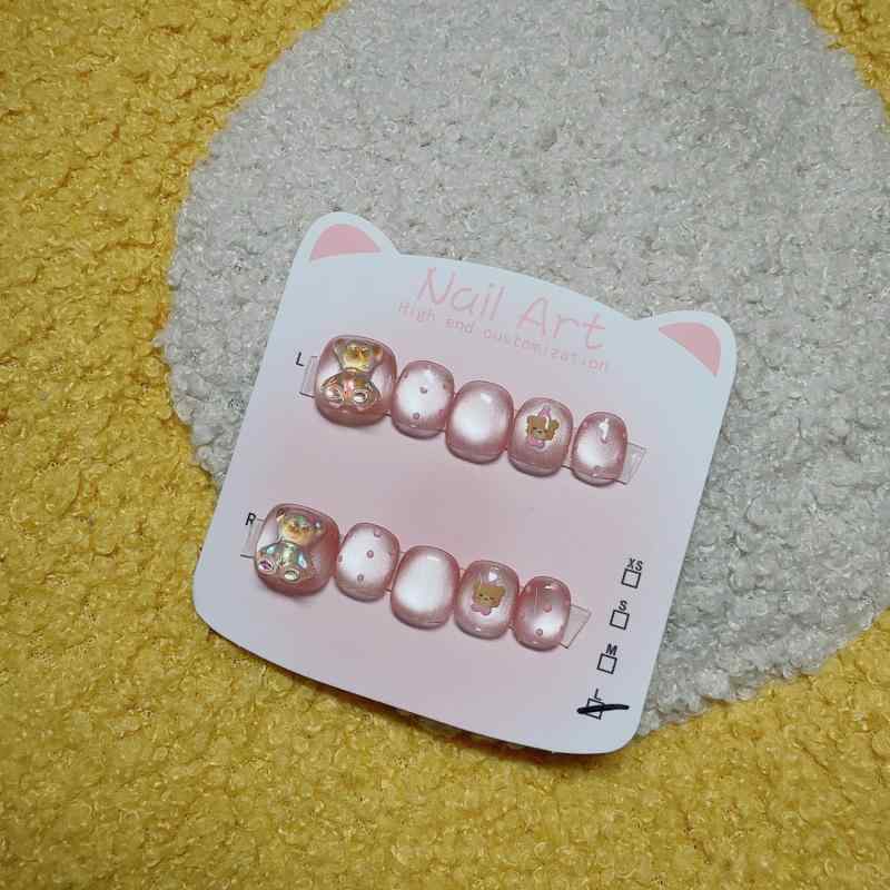 キッズ 指輪 子供用 かわいい 小熊 猫目石 グラデーション 透明感 純手工 ビッグサイズ アイス クリア ホワイト 偽指 ハーフフィンガー ジュニア ファッション アクセサリー 日常使い 軽量 伸縮性 ビッグシルエット ピンク系 アイボリー 春夏
