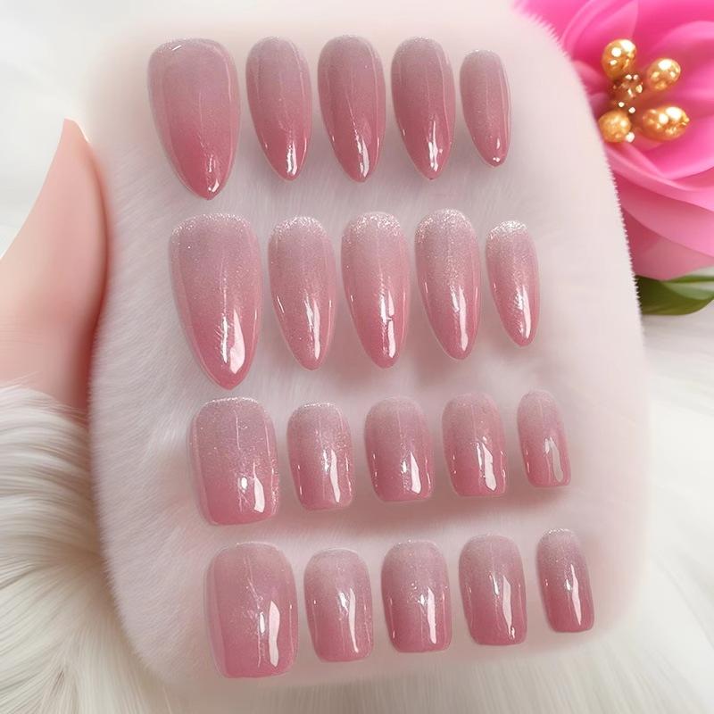 付け爪 女性用 手作り 着用式 美甲 完成品 短め グラデーション 猫眼 貼り付け 可拆卸 指甲 かわいい 甘め 小清新 シンプル 高級感 ins風 純色 軽量 伸縮性 ピンク系 アイボリー