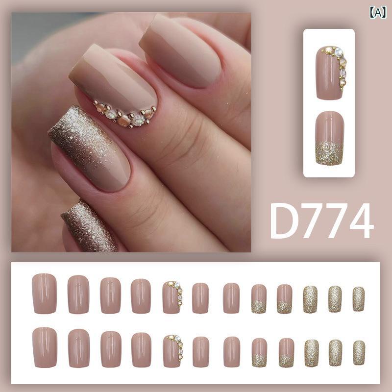 ネイルチップ 女性用 純色 長款 爆闪 甘い シンプル ins風 蝶柄 24片装 軽量 粘着式 日常使い かわいい ピンク系 アイボリー ブラック 接触冷感 再生繊維 伸縮性 高級感