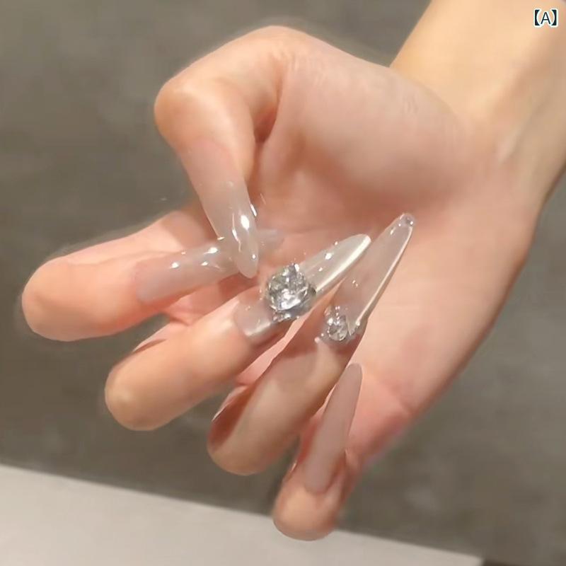 Nail - ネイルチップ 女性用 夏用 清新 ナチュラル ミッドレングス ヌードカラー ブライトニング キャットアイ デザイン 超薄 無痕 復古 甘美 シンプル 軽量 純色 星空柄 格子柄 浮雕 ピンク系 アイボリー 接触冷感 伸縮性 吸湿速乾 高級感 カジュアルス