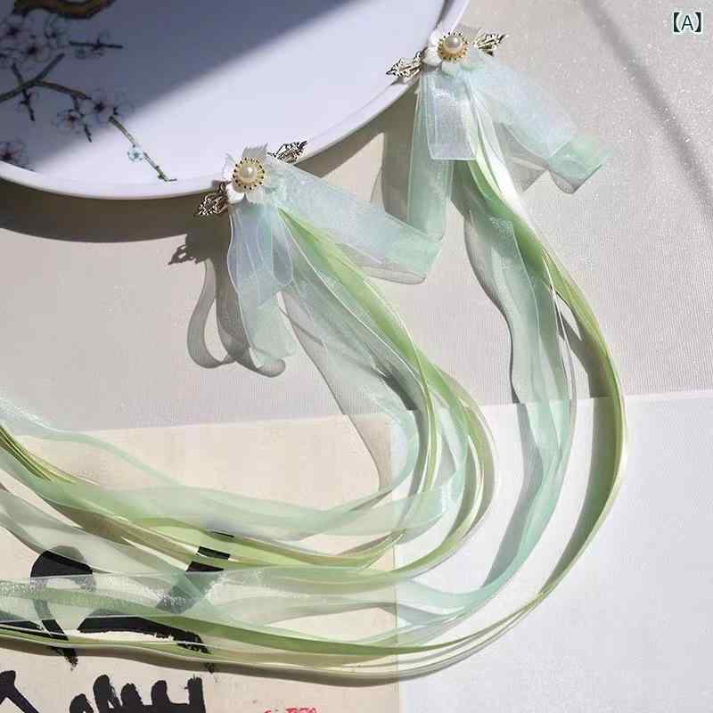 キッズ ヘアクリップ かわいい 蝶々結び 流しタッセル 緑 橙 紫 青 ネット生地 手...