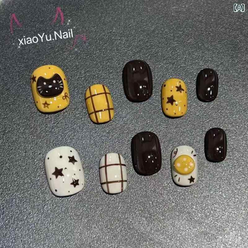 ネイルチップ 女性用 かわいい 猫 手描き チェック柄 星 立体 カラーチェンジ 姜黄 ショート 着用式 欧方型 聖誕 純色 レトロ 猫目 甘め 中国風 フレンチ ガーリー 蛍光 グリッター クリア フレッシュ シンプル 欧米風 スイートクール ラグジュ