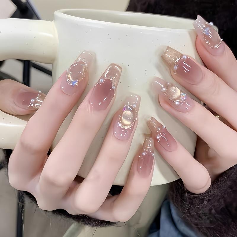 レディース ネイルチップ ハンドメイド 猫眼 爆闪 指甲パーツ 光沢 ピンク系 かわいい 甘め セクシー 蝶結び 星空 星 蝶 長椭圆型 短梯型 接触冷感 軽量 着脱式 ファッション アクセサリー 日常使い 華やか 光療法対応
