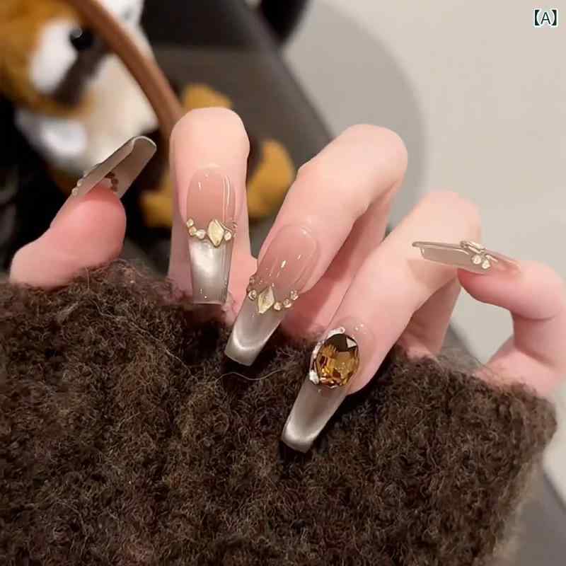 ネイルチップ 女性用 猫眼 フラッシュ ジルコニア 手作り 美甲 ステッカー 可拆卸 スパイシー 指甲片 ミディアムレングス 星空 星 モテスタイル 甘め フレンチ クール 軽奢 インスタ風 ピュアデイズリー 30枚セット M S XSサイズ スイート