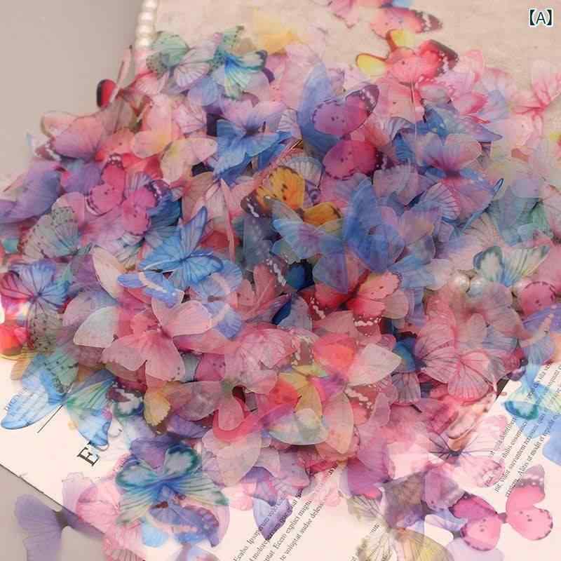 其它 - DIY アクセサリー 薄手レース バタフライ モチーフ ヘアクリップ ネイルパーツ フェイスステッカー 小物 かわいい 透明 軽量 多色 ブラック ピンク パープル ブルー チューリップ柄 超薄 無痕 セット 装飾 クラフト 手芸 デコレーション