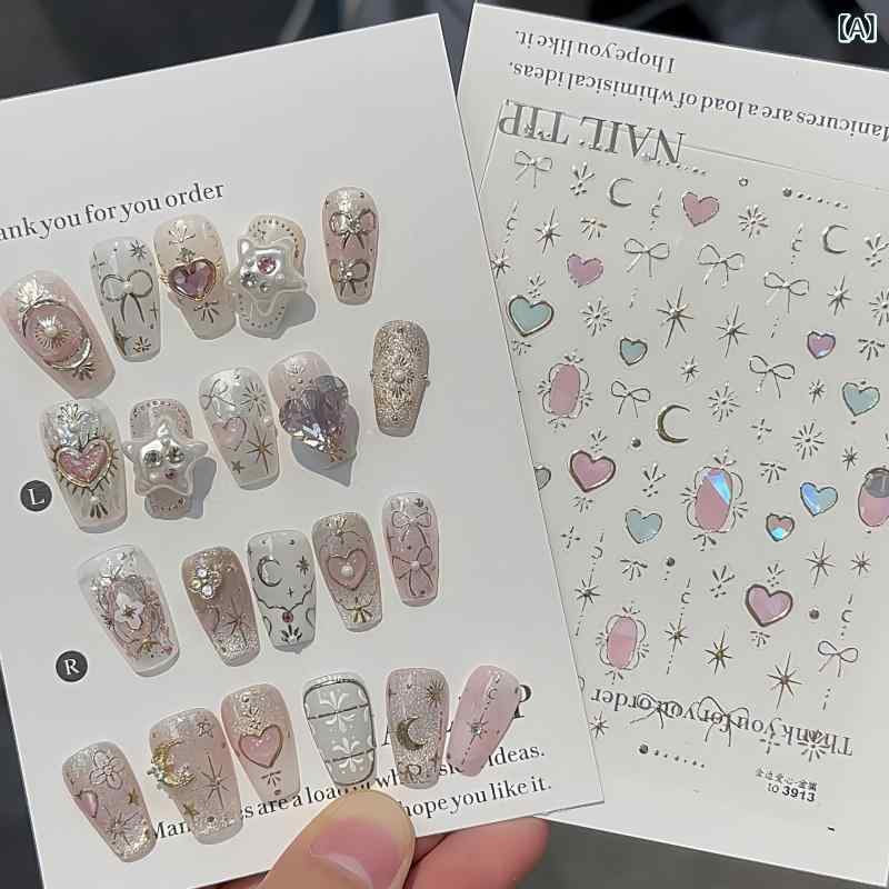 Paint Arts Items - ネイルシール 女性用 法式 かわいい 爆闪 ハート 蝶結び 星芒 月亮 十字架 ローズ チューリップ カード いちご レモン フラワー シェル 猫爪 スターマン チェック バタフライ クロハート チェッカー スター キャンディ メタリック ゴールド シル