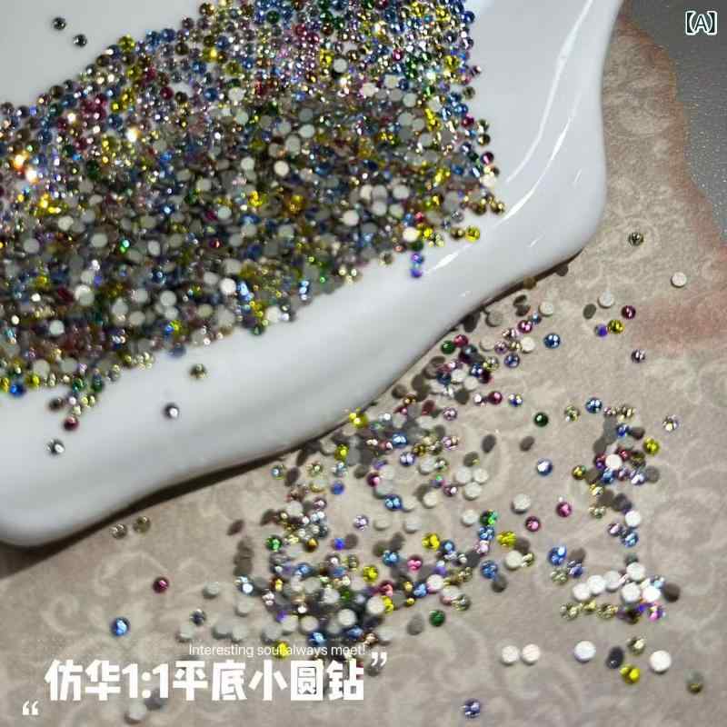 美甲贴 - ネイル 装飾 品 フラット ボトム ラウンド ストーン セット カラフル クリスタル ガラス 素材 1.3mm から 3.0mm サイズ ミックス ピンク ブルー レッド イエロー グリーン パープル コレクション キラキラ 輝き ネイルアート アクセサ