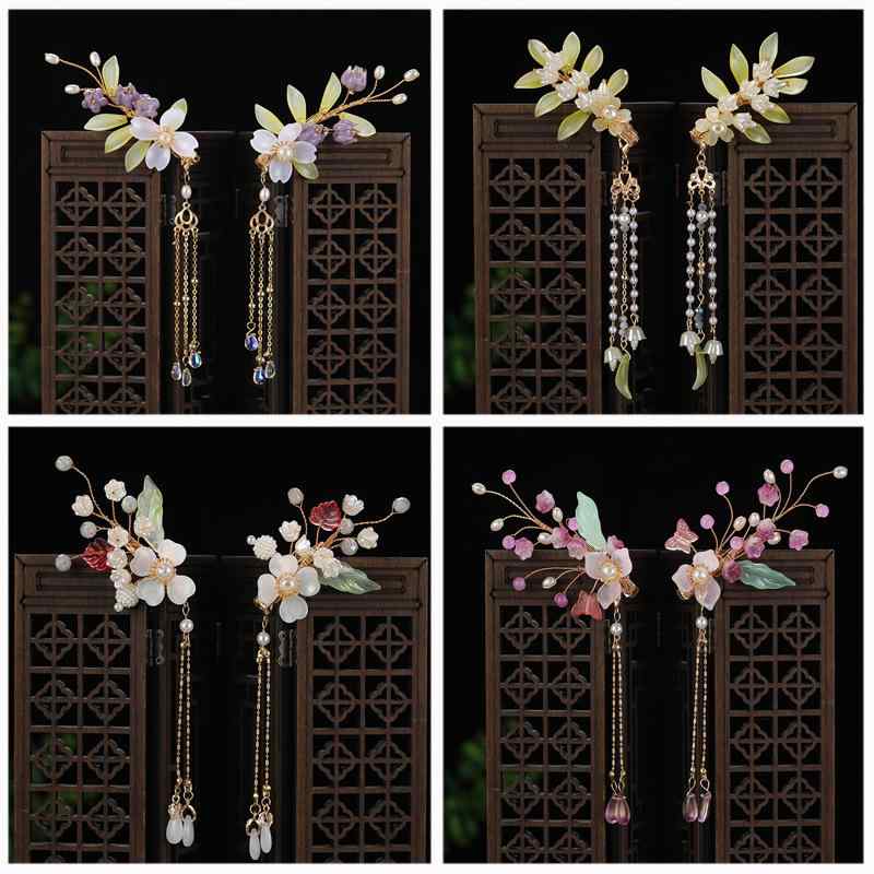 ヘアアクセサリー 女性用 ウェディング ヘッドドレス 復古風 チャイナドレス ハンドメイド 蜻蜓 布花 流蘇 ヘアクリップ ショール ピン 花 装飾 人工水晶 電気メッキ加工 梅花 蘭花 葉 鈴蘭 桃花 甘美 クリア スイート 植物 モチーフ 冬 ヘアピ