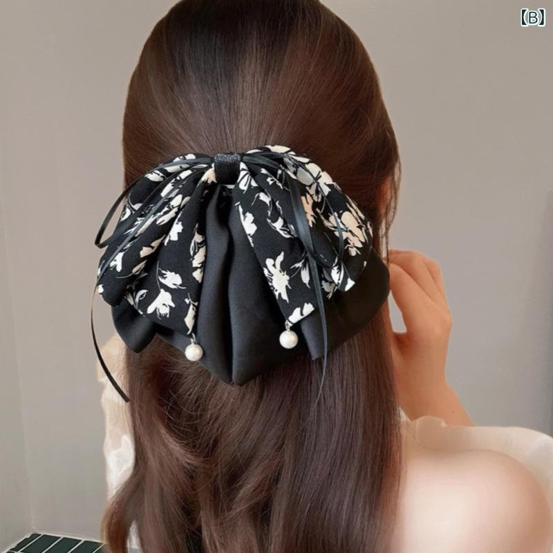 ヘアアクセサリー 女性用 蝶結 ヘアクリップ ポニーテールクリップ 夏 接触冷感 布...