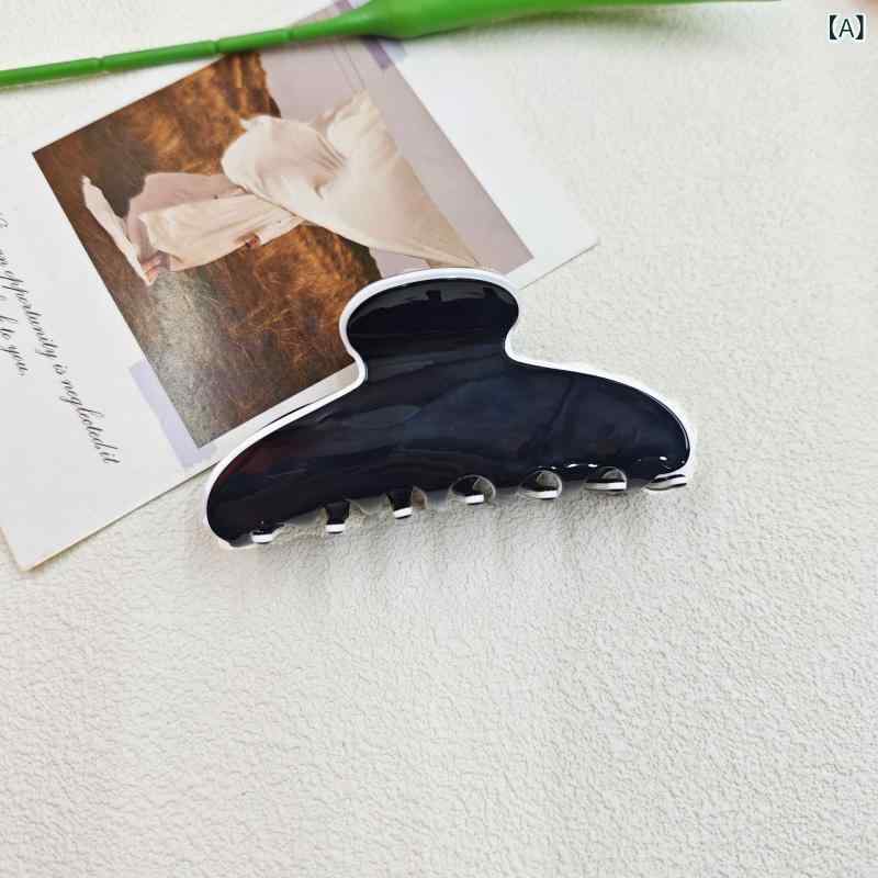 ヘアクリップ 女性用 黒白 醋酸 爪クリップ 気質 弧形 シャーククリップ ダブル ビ...