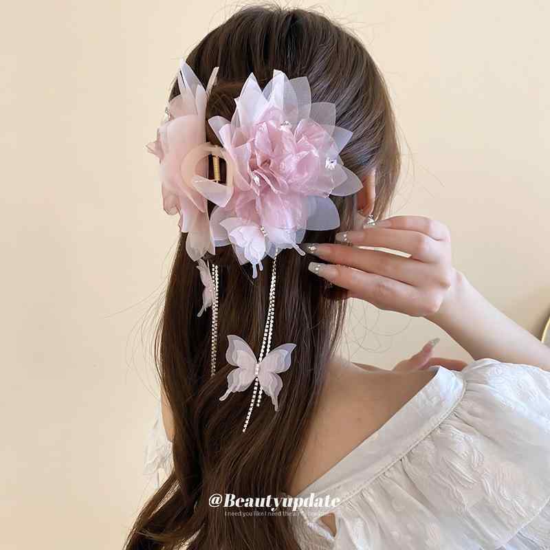 ・スタイル: 女式・加工: 镶钻・タイプ: 抓夹・カラー展開: 粉色・流行要素: 花朵・スタイル分類: 甜美,清新甜美・カテゴリ: 头饰・対象: 女式・流行要素分類: 植物花卉