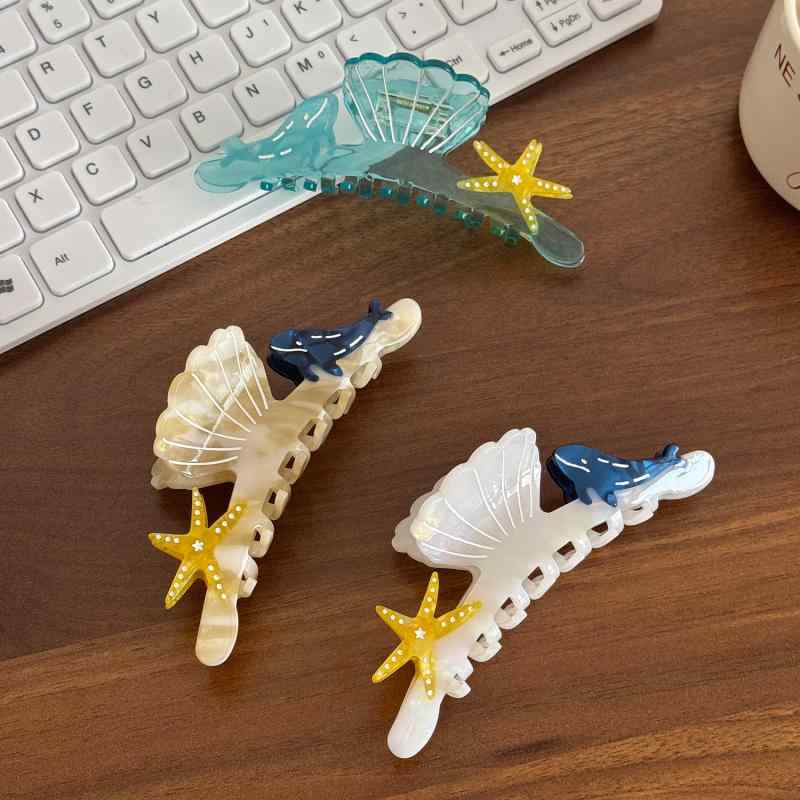 Rakuten - ヘアアクセサリー 女性用 海洋モチーフ 発カード かわいい ヘアピン 海豚 海星 星型 動物柄 ファッション 通勤 普段使い 透明 ブルー ホワイト ライトブラウン 12cm サイズ 夏 手作り 百搭 スタイル
