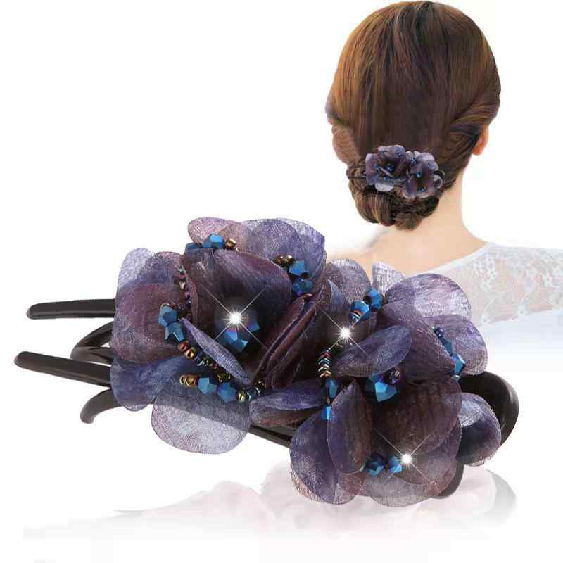 ヘアクリップ 女性用 かわいい バラ 花 チューリップ 碎花 植物モチーフ アクセサリー 綿素材 接触冷感 軽量 伸縮性 吸湿速乾 ハンドメイド 春夏 ヘアアレンジ ポニーテール アップスタイル バナナクリップ ヘアピン 髪飾り 気質 甘め 爽やか ヘア