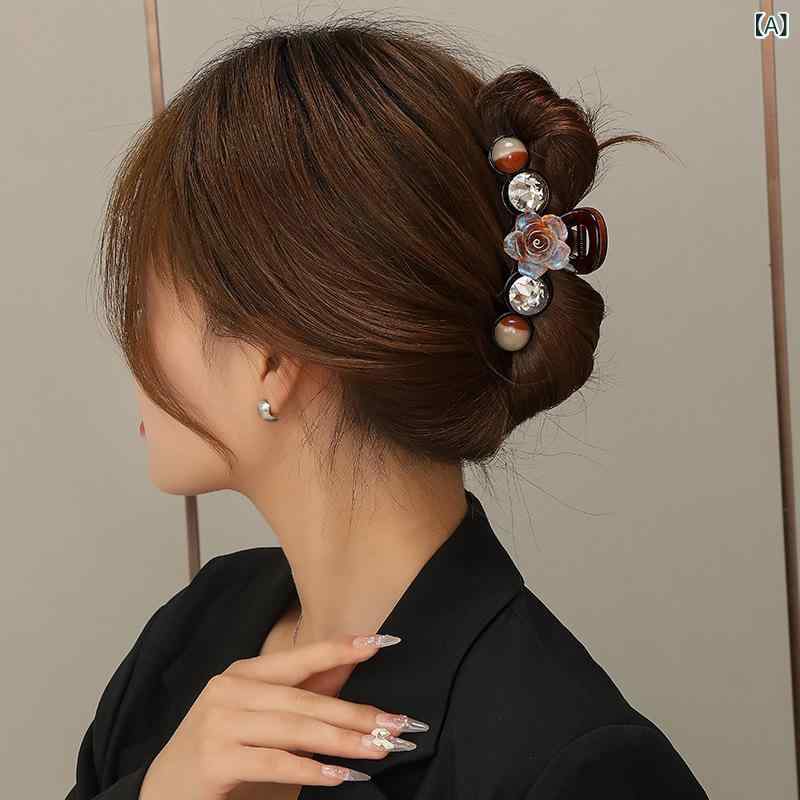 ヘアアクセサリー 女性用 気質 優雅 グラデーション 貝珠 ラインストーン フラワー バナークリップ 後頭部 髪留め スタイリッシュ ヘアピン 立体 花柄 デザイン 多色展開 春夏 コーデ アクセント