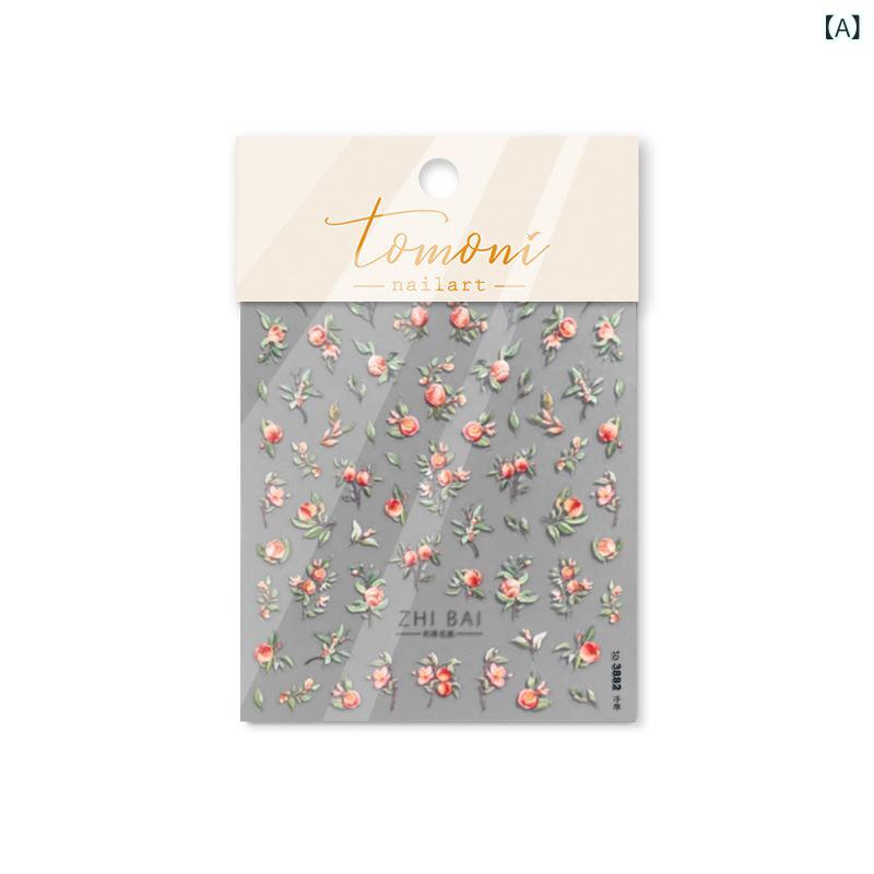ネイルシール 刺繍花桃 浮き彫り 国風手描き 春季 桃柄 刺繍風 花柄 シンプル かわいい ネイルアート セルフネイル 日常使い 女性向け 指先アクセント 春カラー ピンク系 アイボリー 軽量 剥がしやすい 手描き風 刺繍刺繍 花モチーフ 桃モチーフ ネ