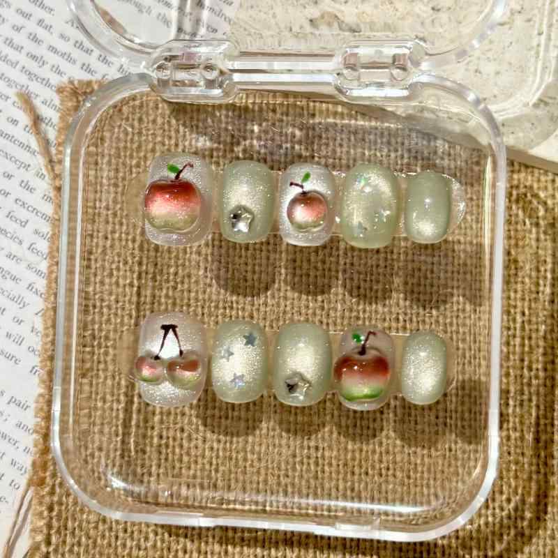 ネイルチップ かわいい 猫眼 甘め キラキラ クリア フレッシュ 短め 楕円形 ウェアイーズ キャンディ柄 ステッカー 学生向け 手作り 立体 グラデーション ブライトニング 短円 ユニセックス XS S M L