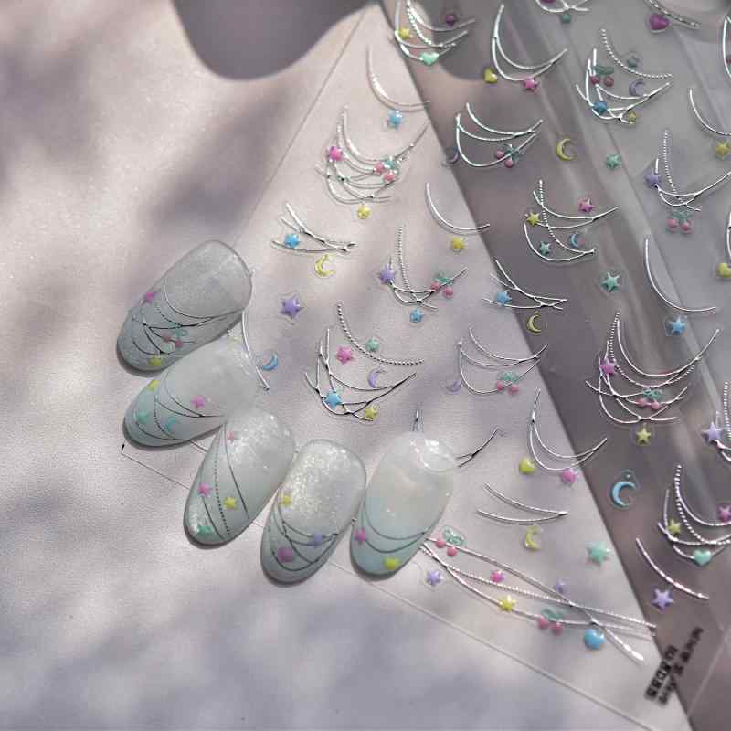 キッズ 3D 立体 指甲 ステッカー 子供用 かわいい 星空 デザイン 彩色 星 ネックレス 風 配飾 超薄 無痕 簡約 スタイル PET 素材 イエロー ピンク ブルー グリーン メタリック イエロー 星型 チェーン ネックレス モチーフ 安全 遊び心