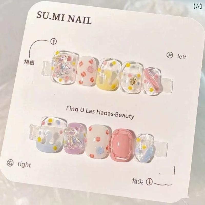かわいい ネイルシール ステッカー 子供用 学生向け キャンディカラー クマ柄 カード 風 短方形 ラウンド型 貼り付け 簡単装着 仕上がり かわいいスタイル スパイシー ミックス 女性向け 指先 デコレーション アクセサリー ハンドメイド風 ポップ デ