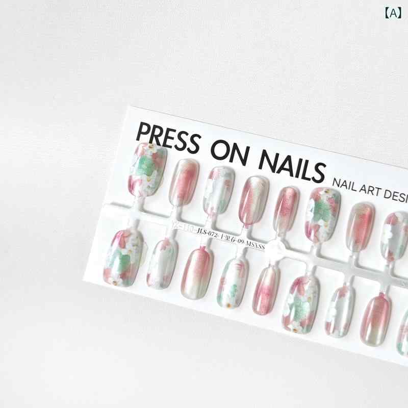 ネイルチップ 女性用 春夏 猫眼 甘め 超薄型 無痕 花柄 半手工 ショートオーバル ピンク系 接触冷感 軽量 伸縮性 普段使い かわいい デザイン 指先美しく ラッキーアイテム