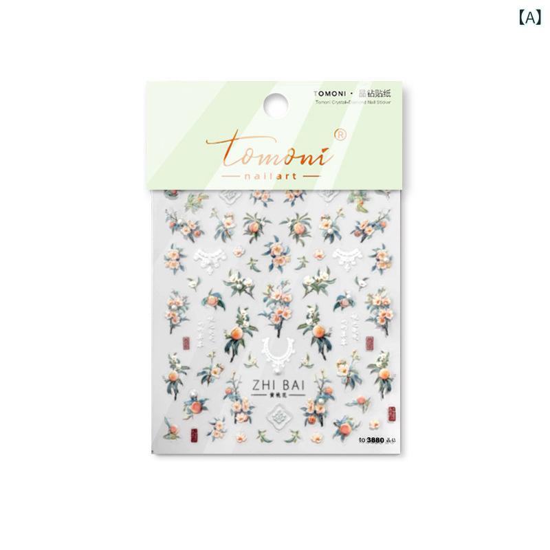 Manicure Supplies - ネイルシール 女性用 気質 軽熟風 シンプル デザイン クリスタル ジルコニア 装飾 かわいい 花柄 ピンク系 イエロー系 ユニセックス ネイルアート ステッカー 指先 コーディネート 日常使い