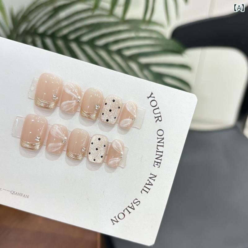 ネイルチップ 女性用 手描き 千金感 フレンチスタイル リボン ポルカドット 純手工 着脱式 偽指 短方型 かわいい 猫眼 甘め セクシー 蛍光 超薄 無痕 爆闪 クリア シンプル ヨーロッパ風 甘クール 軽奢 インスタ風 純欲 極光 短款 中款 バレエ