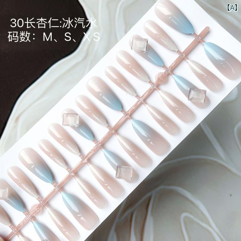 付け爪 ネイル チップ かわいい 甘め アイスブルー ロングアーモンド 形状 甘め スタイル 女性用 着用式 軽量 取り外し可能 日常使い 爪用 装飾 ファッション アクセサリー 指先 デコレーション ピンク系 透明感 夏向け