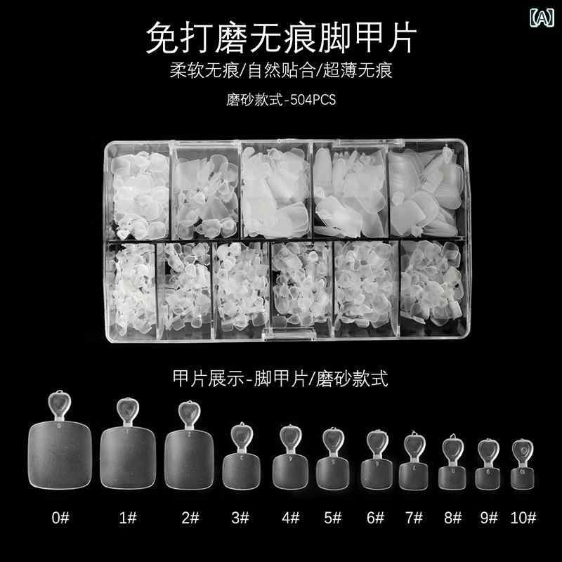 フェイク ネイル キット 透明 磨砂 足指 甲 超薄 無痕 短型 簡約 デザイン セルフ 貼り付け セット ネイル アート アクセサリー 日常使い ピース 504