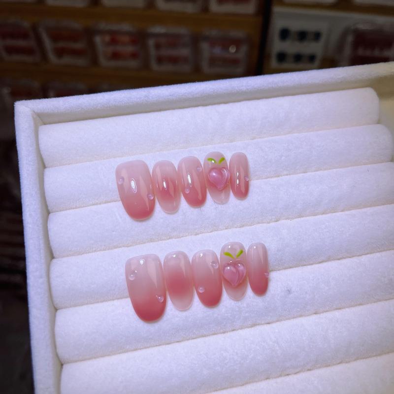 ネイルチップ 女性用 桃柄 ピーチ柄 かわいい 純欲風 手作り 貼り付け式 シンプル 楕円形 XS S M L ピンク系 フルーツモチーフ ネット人気 普段使い 軽量 耐久性 セルフネイル かわいいデザイン 女性向け 手軽 夏向け フレッシュカラー