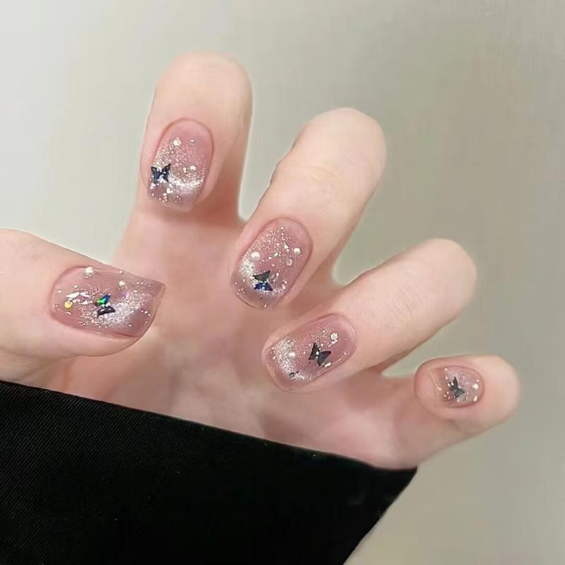 ネイルステッカー かわいい 猫眼 法式 破茧成蝶 柄 短め 穿戴式 爆闪 アイス クリア シンプル スイート クール ins風 純欲 指甲 装飾 ステッカー セット ネイルアート アクセサリー ファッション アイテム 女性用 日常使い かわいいデザイン
