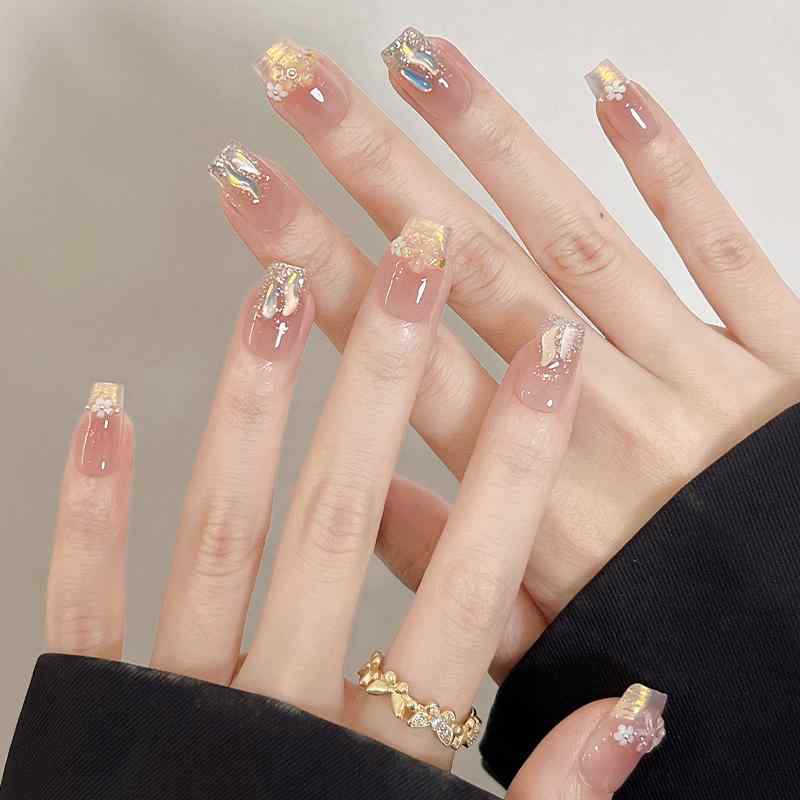 美甲 ステッカー 女性用 かわいい 短梯形 芭蕾型 花柄 郁金香 ピンク系 アイボリー 接触冷感 軽量 伸縮性 精致 ラッキーアイテム 通勤用 普段使い 切り替え デザイン 再生繊維 素材