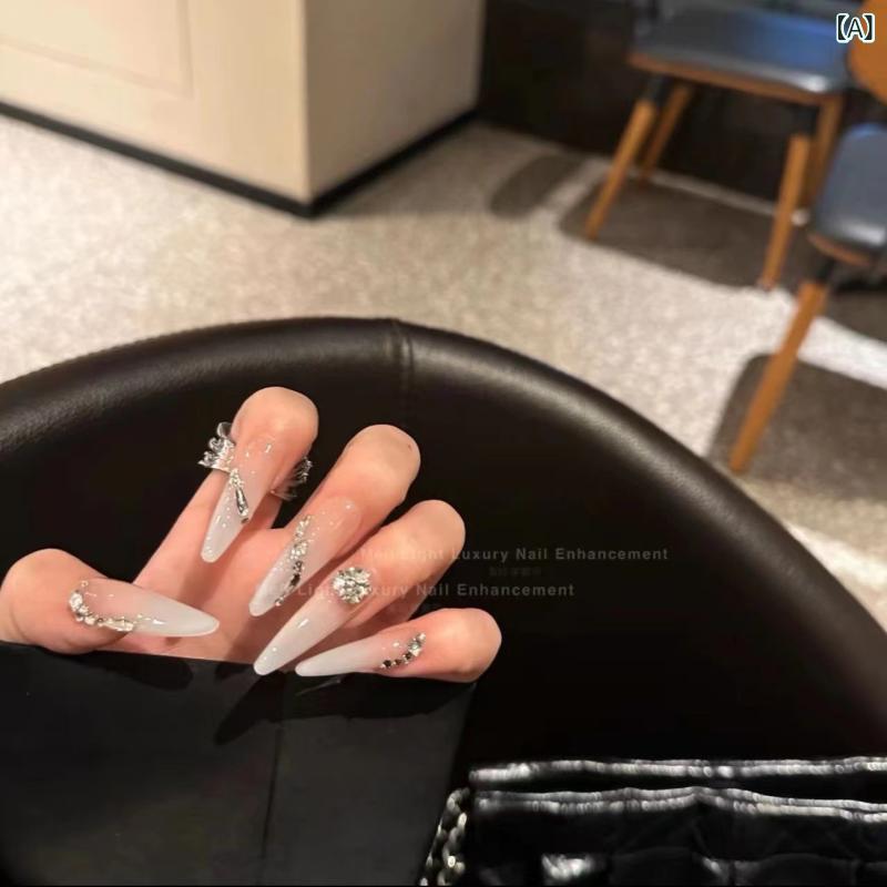 ネイルチップ 女性用 かわいい ピンク系 グラデーション フルダイヤ 長尖型 爆闪 超薄無痕 接触冷感 法式 甘め 欧米風 チューリップ柄 蝶結び柄 星空柄 蝶柄 星柄 四芒星柄 シンプル 辣め 頰紅風 アイス透け 細身デザイン