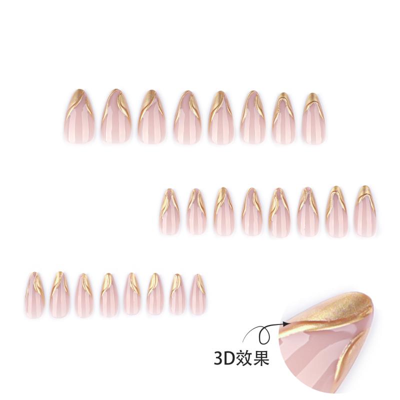 3D ホットスタンピング ショート アーモンド プレスオン ネイル スティックオン 爪 偽甲 美甲 簡約 スタイル 女性用 自然 デザイン 耐久性 簡単 付け外し 爪ケア アクセサリー ハンド ビューティー ツール