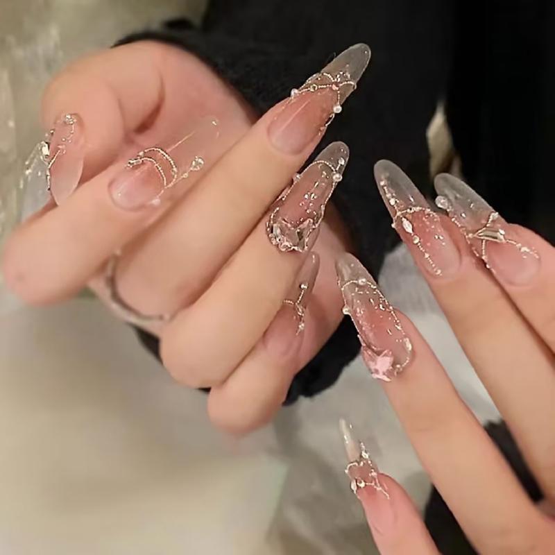 付け爪 軽奢風 プリンセス 切り替え ストーン付き チークカラー 美甲 着脱式 手作り 光硬化 ネイルチップ 長款 水滴型 穿戴式 ピュアカラー かわいい キャッツアイ スイート フレンチ スパークル アイス クリア シンプル インスピレーション ピュア