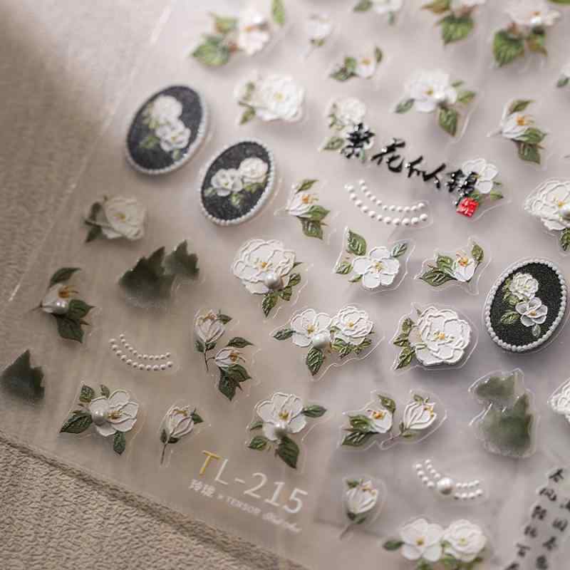 ネイルシール 花柄 立体 点在 ラインストーン 超薄無痕 無痕 カード かわいい 指先 デコレーション 軽量 貼り付け 簡単 日常使い