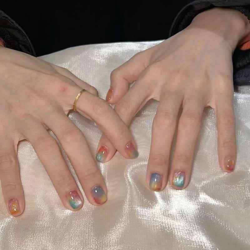 ネイルチップ 女性用 かわいい 爆闪 水晶 彩虹カラー 猫眼ガラスビーズ 浮雕パターン 短方形 穿戴式 甘い 小清新 純欲スタイル 軽量 キラキラ ハンドメイド ピンク系 アイボリー 接触冷感 伸縮性 吸湿速乾 ビッグシルエット Vネック ハイウエスト