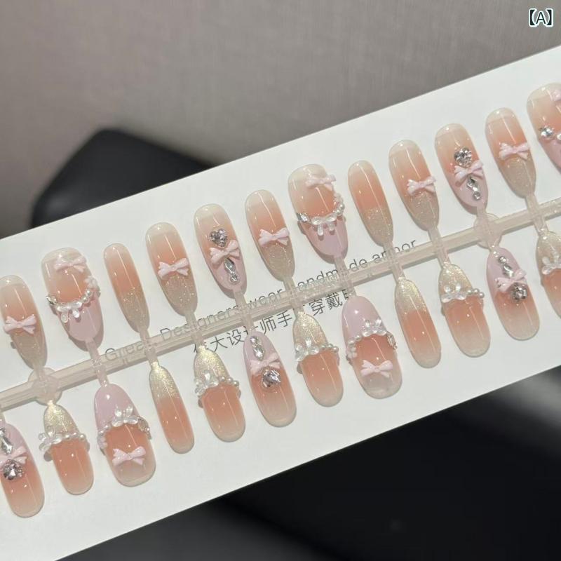 夏用ネイルステッカー 女性用 かわいい蝶結び 手作り風 気質デザイン 取り外し可能 接触冷感素材 30枚セット 猫眼 甘め フレンチ シンプル 軽奢風 INS風 純欲スタイル 指先美白 手軽装着 夏ネイル 季節限定 吸湿速乾 伸縮性 ピンク系 アイボリー