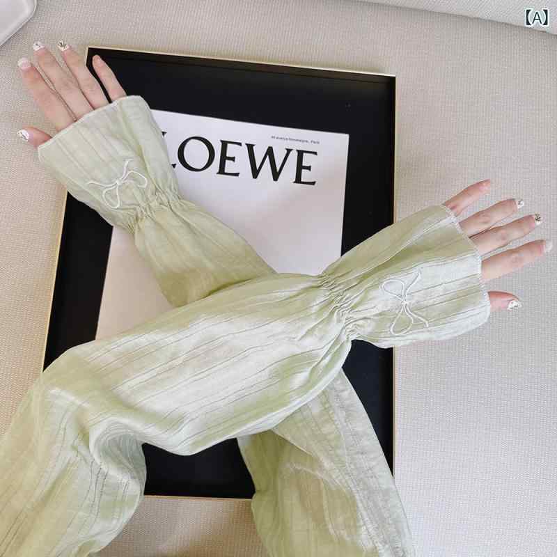 Arm Warmers - 長春 yu シルク 綿 通気 性 日焼け 止め 袖 カバー 刺繍 蝶結び 夏 日焼け 止め 氷 袖 女性 屋外 泡 袖 カバー