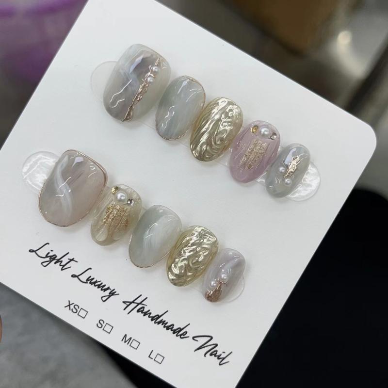 人工爪 女性用 超短楕円 シェルグラデーション ハート柄 甘め シンプル 薄手 無痕 軽量 付け爪 ピース 手作り ハイセンス ピュアハンドメイド 高品質コントロール