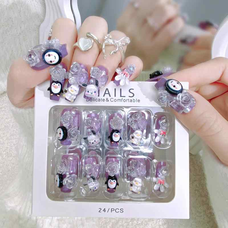 女性用 ネイル シール かわいい ペンギン 花柄 デザイン 指甲 ステッカー 偽物 爪 ピンク系 カラフル 装飾 アクセサリー かわいい スタイル 甘め 装着 タイプ 軽量 薄型 自然 仕上がり 通勤 普段使い デート コーデ 対応 初心者 簡単 貼り付