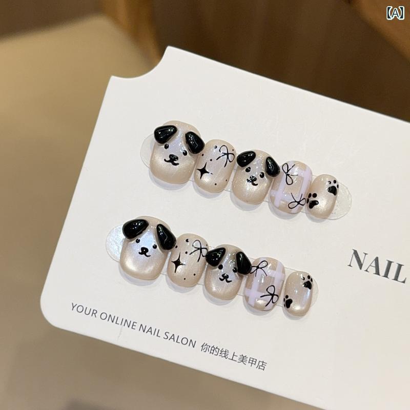 ネイルチップ かわいい 短方形 丸み デザイン カードプリント 女性用 偽物指甲 ステッカー 貼り付け タイプ シンプル フレンチスタイル 甘め クリア 輝き 欧米風 INS風 ライトカラー 初心者向け 通年使用 日常使い 軽量 耐久性 調整可能