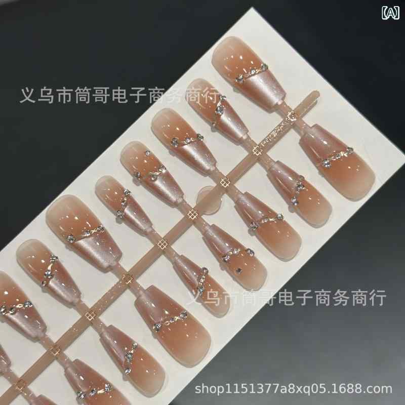 ネイルチップ 穿戴式 猫眼 碎钻 法式 超薄無痕 接触冷感 透明 ハンドメイド 指先ケア 日常使い 光沢加工 ジェル風 ピンキーモデル 指甲アート セルフネイル 透明感 輝き かわいいデザイン 手軽装着