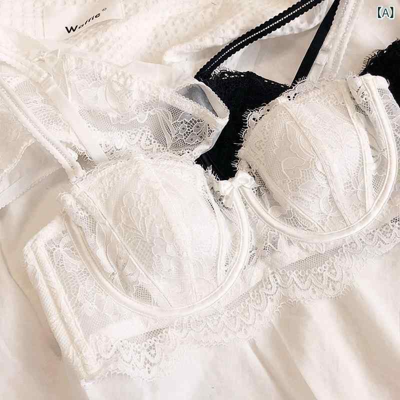 ブラ 文胸 セット 女性用 3/4カップ 無肩帯 防滑 レース ナイロン 透気 吸汗 大胸 見え 小さめ 薄型 カップ 着脱 肩ストラップ 後ろ ホック ホワイト ブラック パープル レッド ピンク ユース ヨーロッパ スタイル 夏 薄手 快適 インナー 2