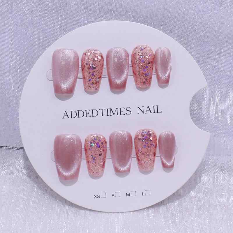 美甲 ステッカー 女性用 手作り 純手工 フレンチスタイル 猫眼石 クリスタル 光セラピー 指甲片 短め 梯形 シンプル 星空柄 蝶柄 つけ爪 ネイルチップ 自己接着 簡単装着 通勤用 日常使い かわいい ピンク系 アイボリー